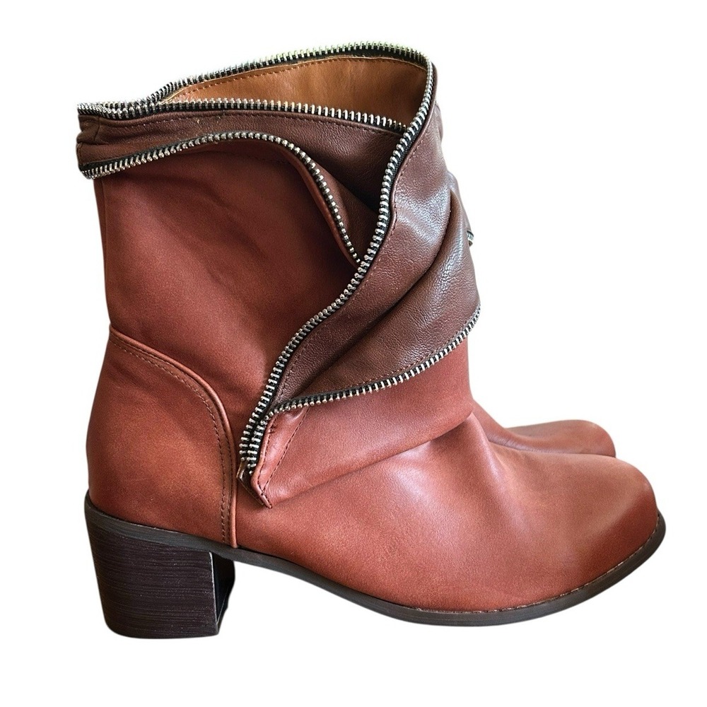 Unique Heeled Slip-on Faux Leather Booties Womens Size 8.5M (US) 39 (EU) Brown - Picture 2 of 12
